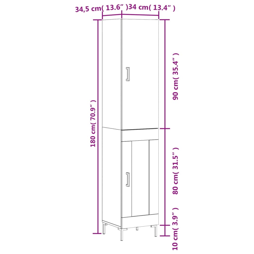 Visoka komoda siva sonome 34,5x34x180 cm od konstruiranog drva