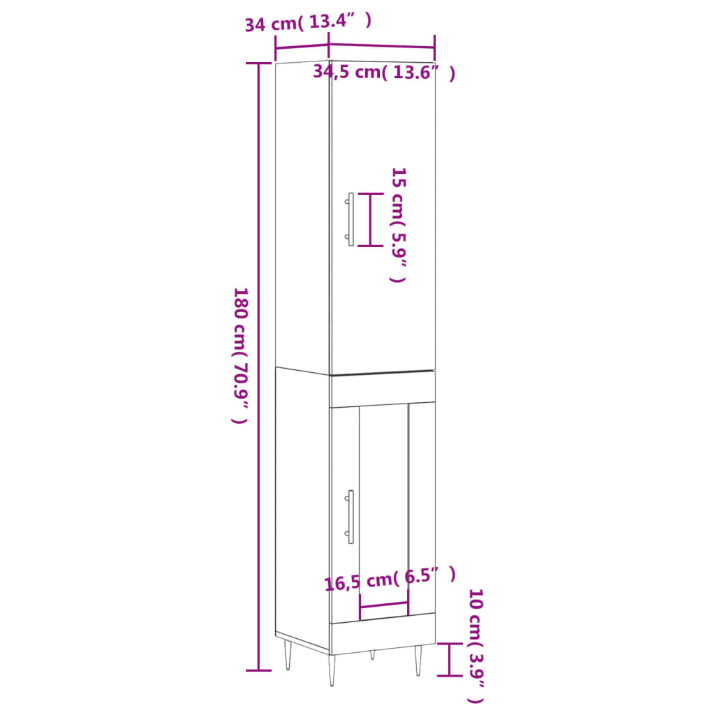 Visoka komoda siva sonome 34,5x34x180 cm od konstruiranog drva