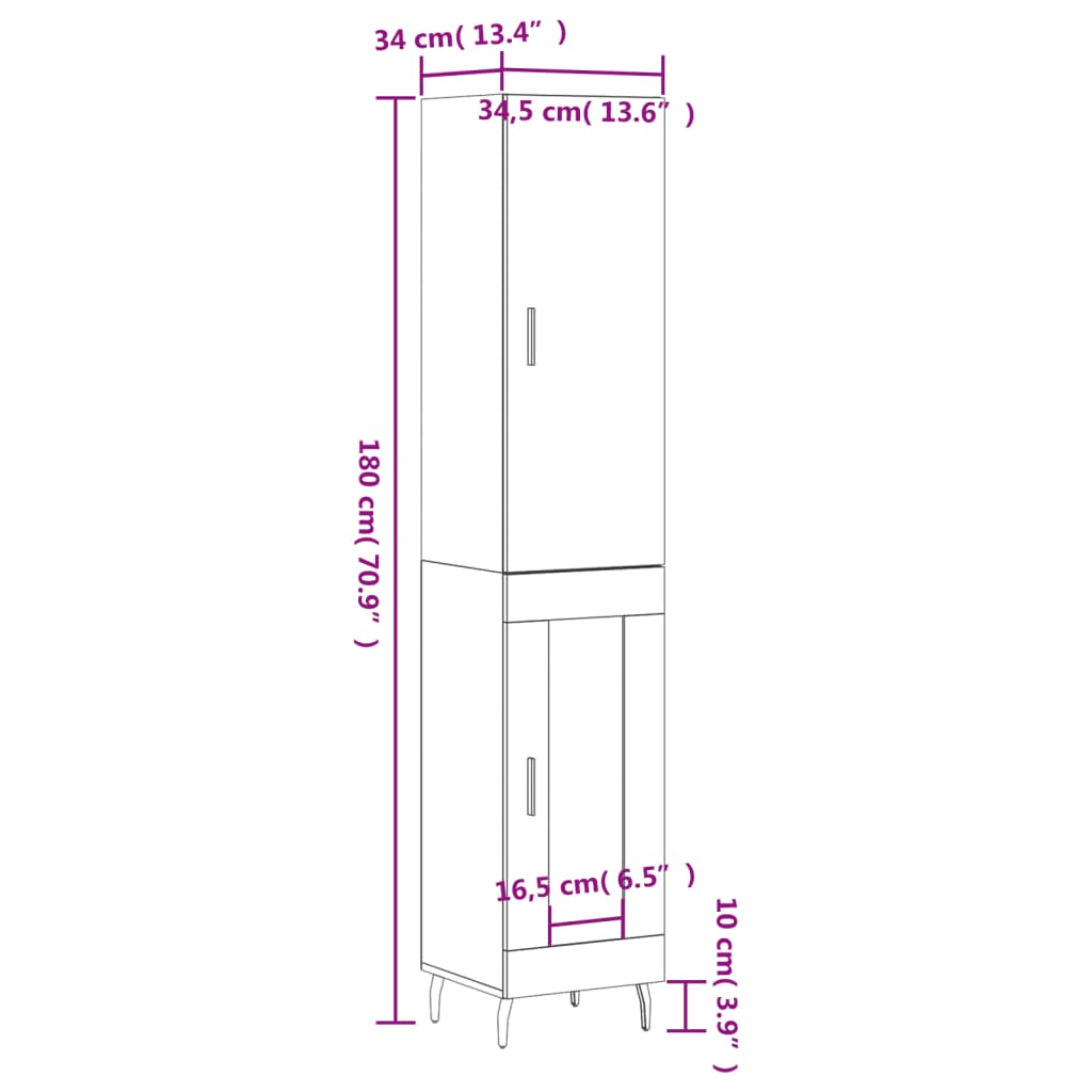 Visoka komoda siva betona 34,5x34x180 cm od konstruiranog drva
