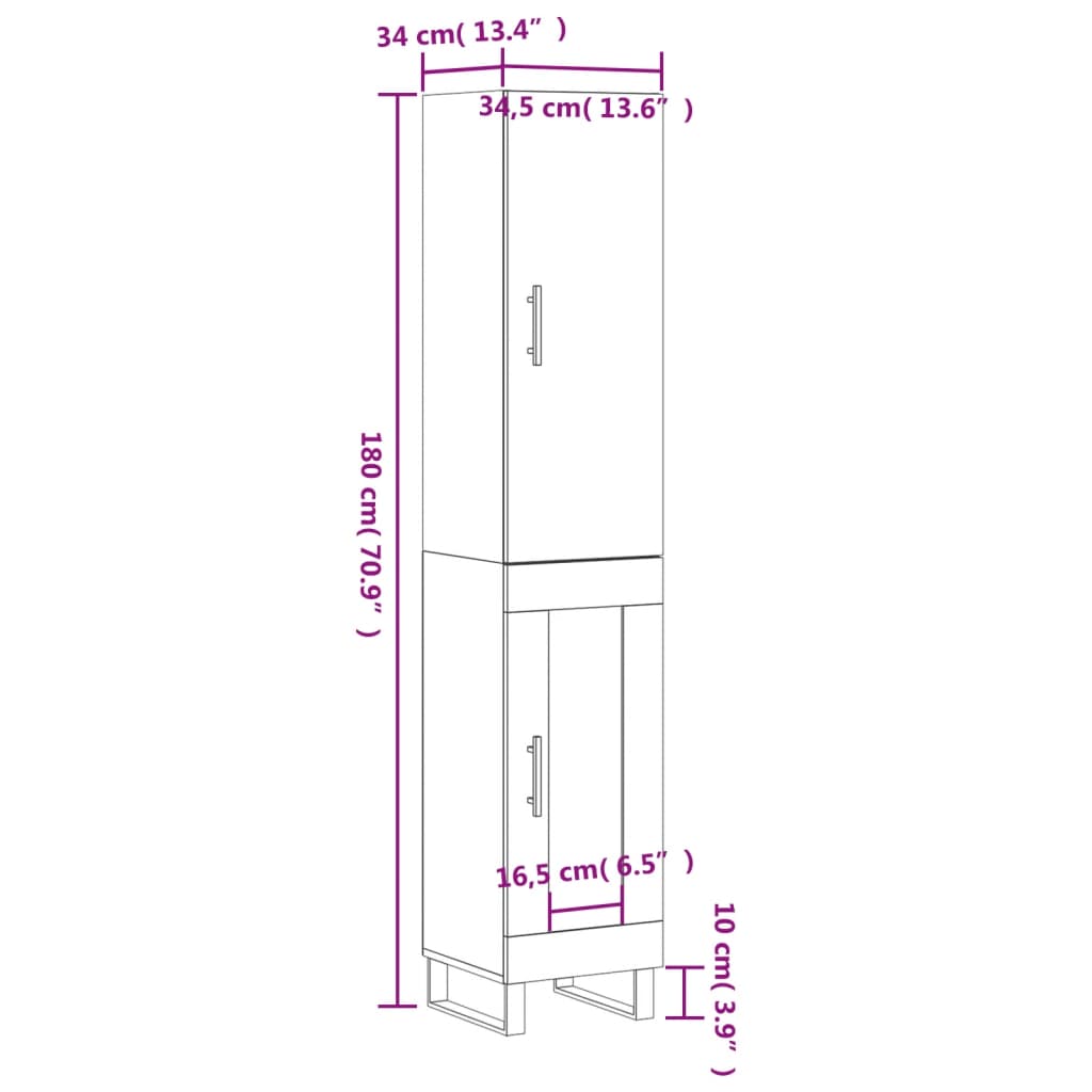 Visoka komoda siva sonome 34,5x34x180 cm od konstruiranog drva