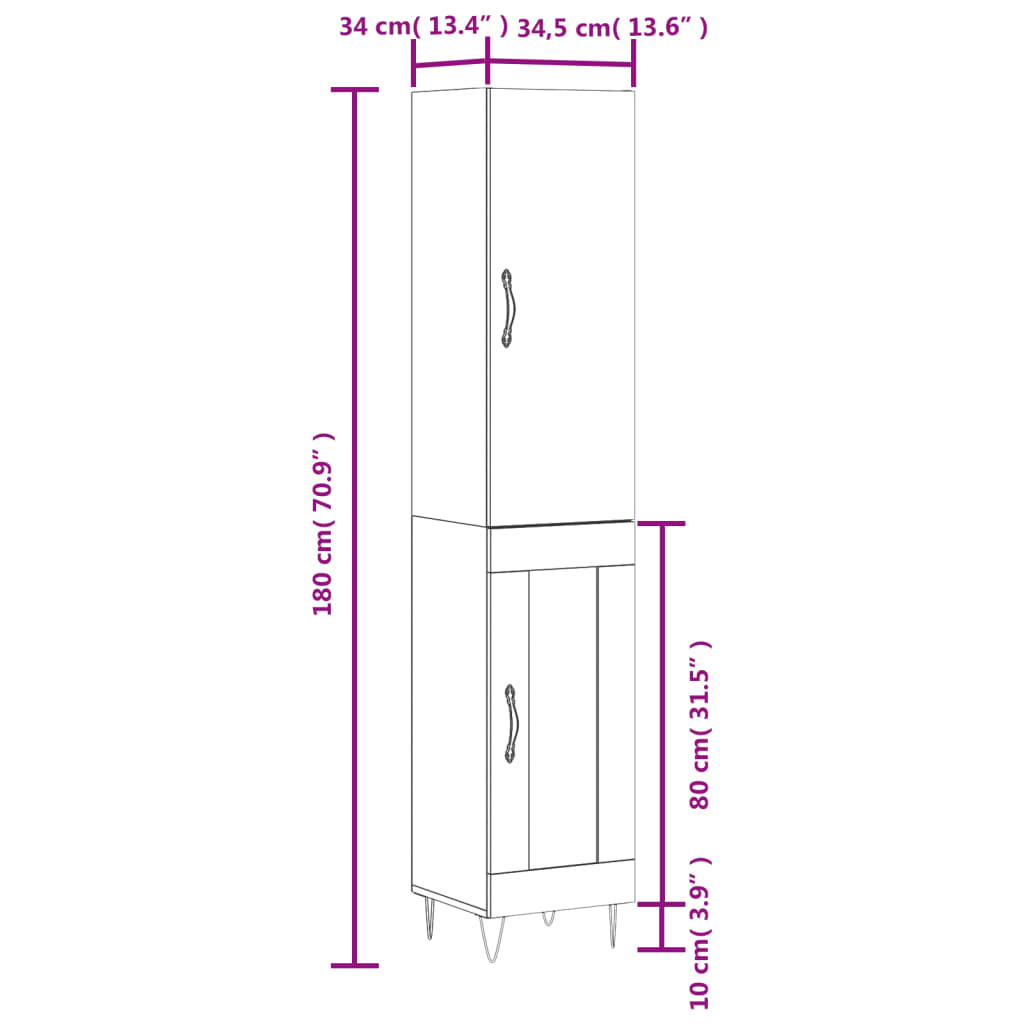 Visoka komoda siva betona 34,5x34x180 cm od konstruiranog drva