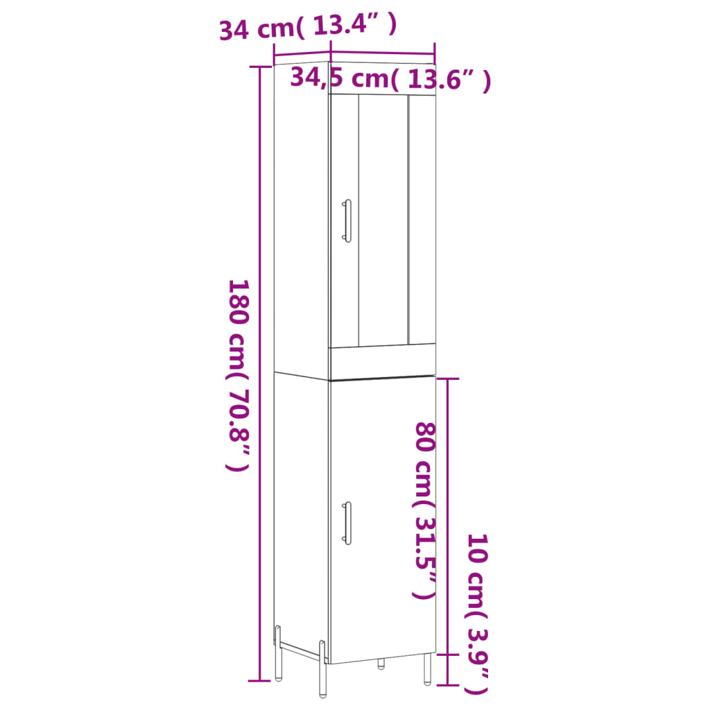 Visoka komoda siva sonome 34,5x34x180 cm od konstruiranog drva
