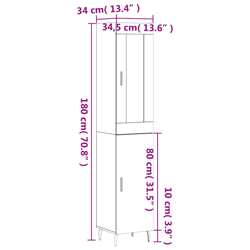 Visoka komoda dimljeni hrast 34,5x34x180cm konstruiranog drva