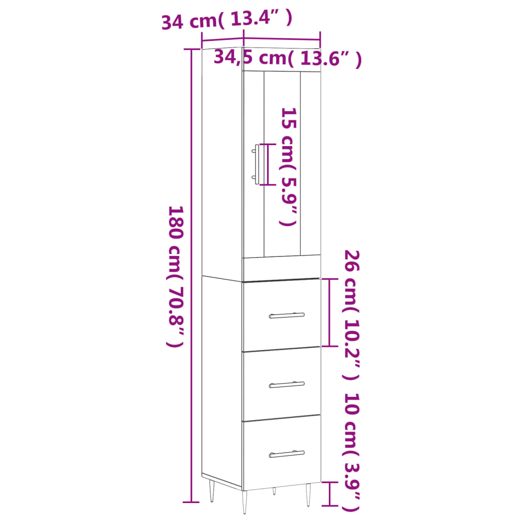 Visoka komoda siva betona 34,5x34x180 cm od konstruiranog drva