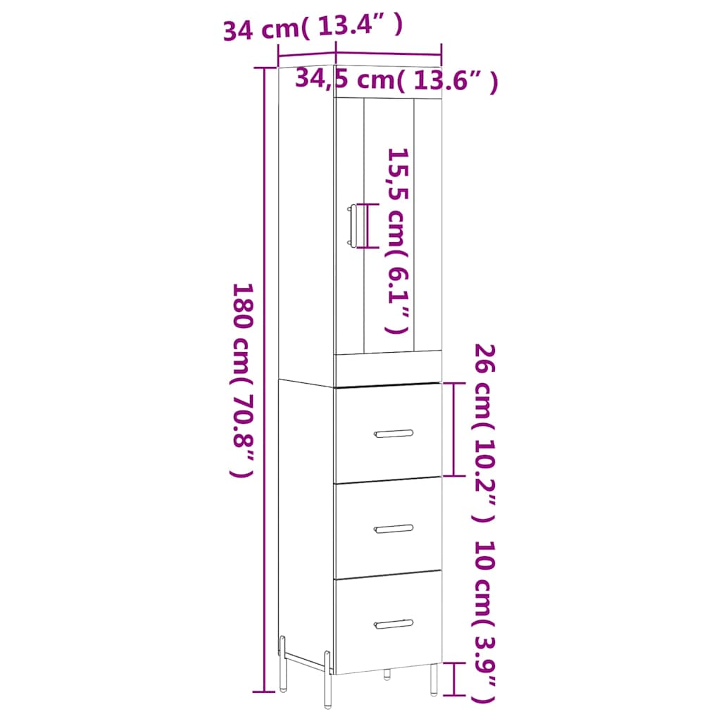 Visoka komoda dimljeni hrast 34,5x34x180cm konstruiranog drva