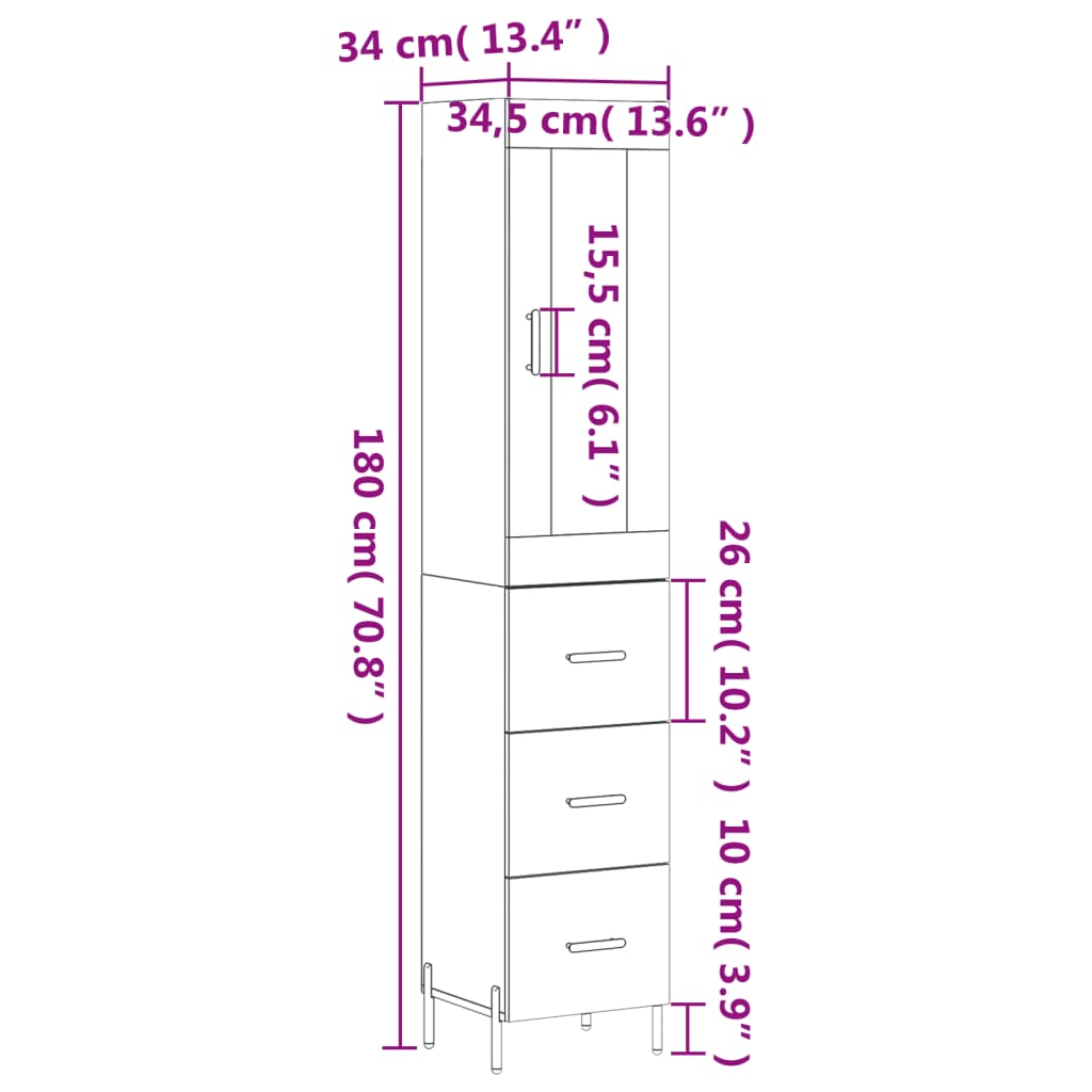 Visoka komoda siva sonome 34,5x34x180 cm od konstruiranog drva