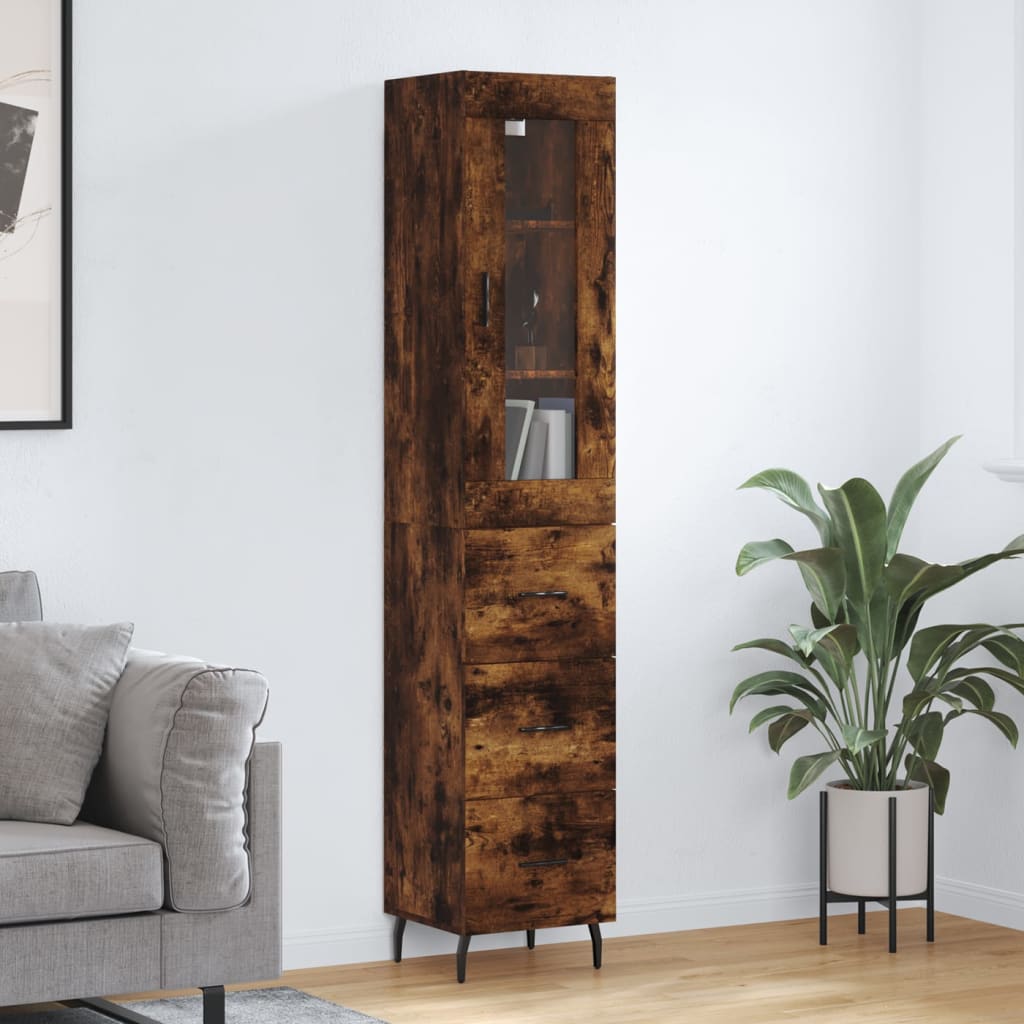 Visoka komoda dimljeni hrast 34,5x34x180cm konstruiranog drva