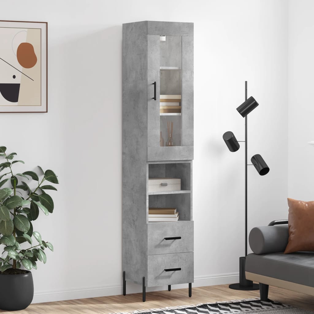 Visoka komoda siva betona 34,5x34x180 cm od konstruiranog drva