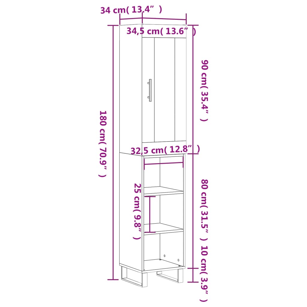 Visoka komoda hrasta sonome 34,5x34x180cm od konstruiranog drva