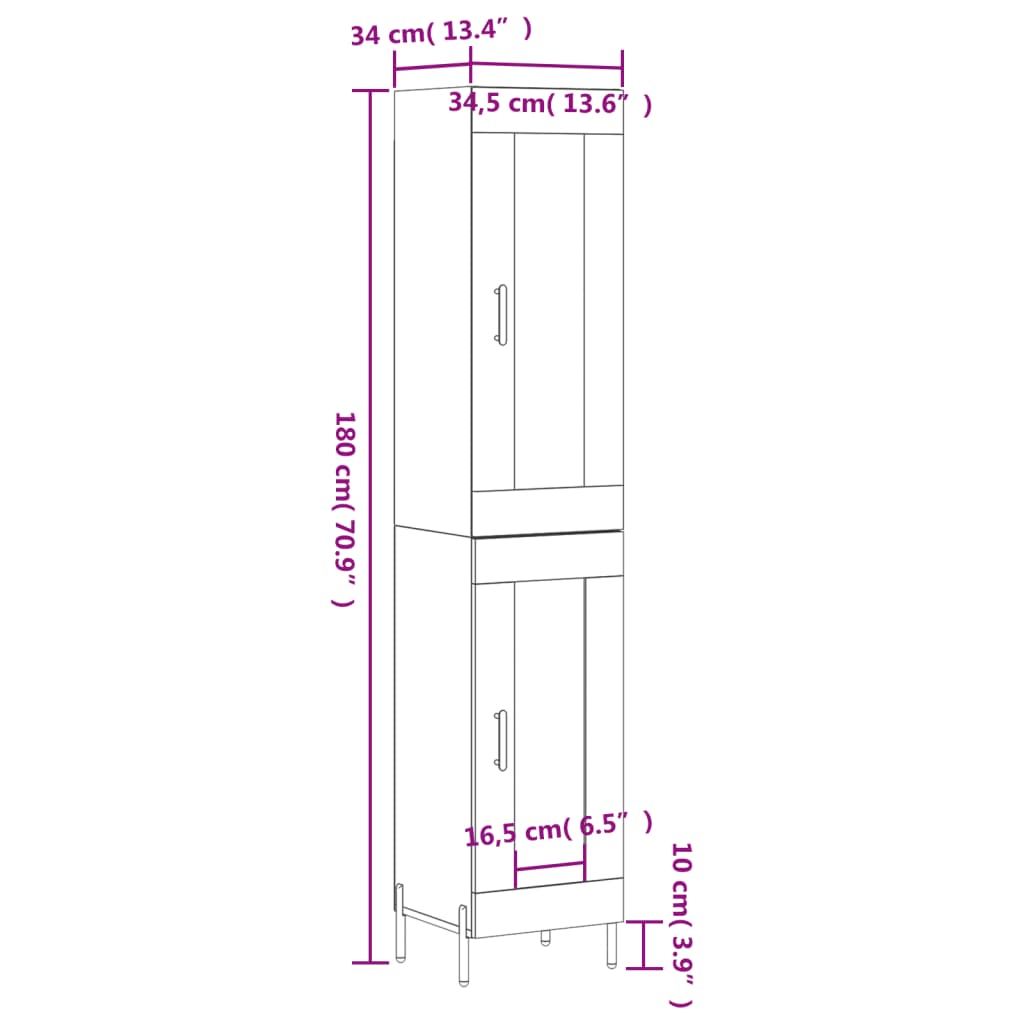 Visoka komoda siva betona 34,5x34x180 cm od konstruiranog drva