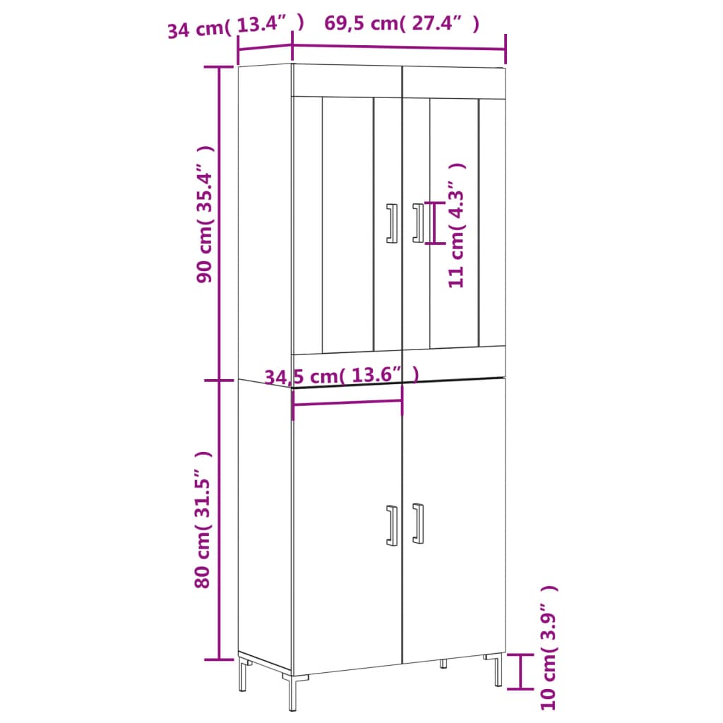 Visoka komoda siva betona 69,5x34x180 cm od konstruiranog drva