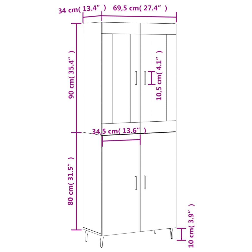 Visoka komoda dimljeni hrast 69,5x34x180 cm konstruiranog drva