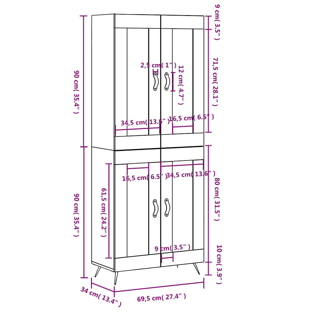 Visoka komoda siva betona 69,5x34x180 cm od konstruiranog drva