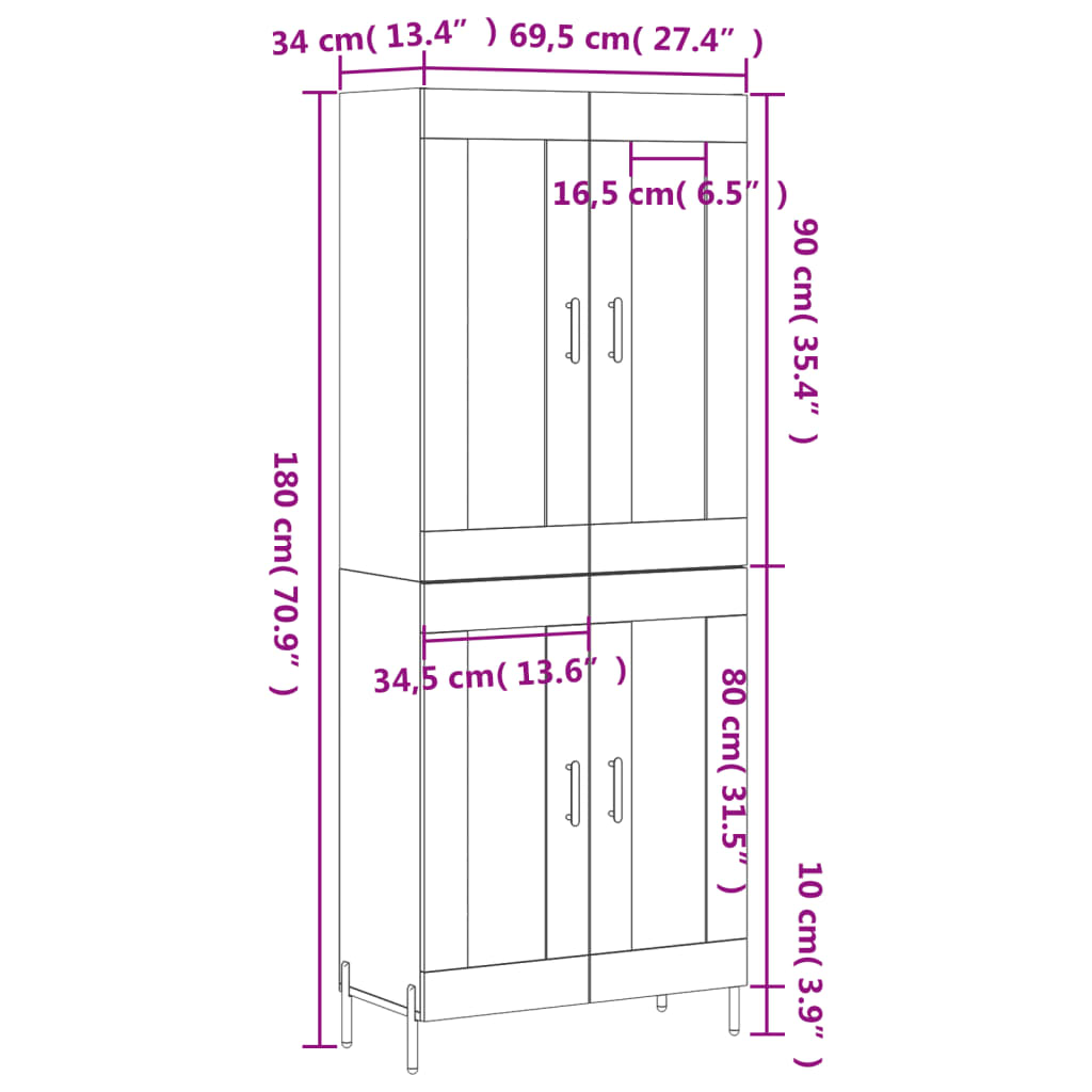 Visoka komoda siva betona 69,5x34x180 cm od konstruiranog drva