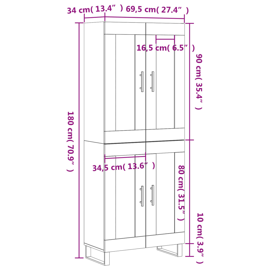Visoka komoda hrasta sonome 69,5x34x180cm od konstruiranog drva