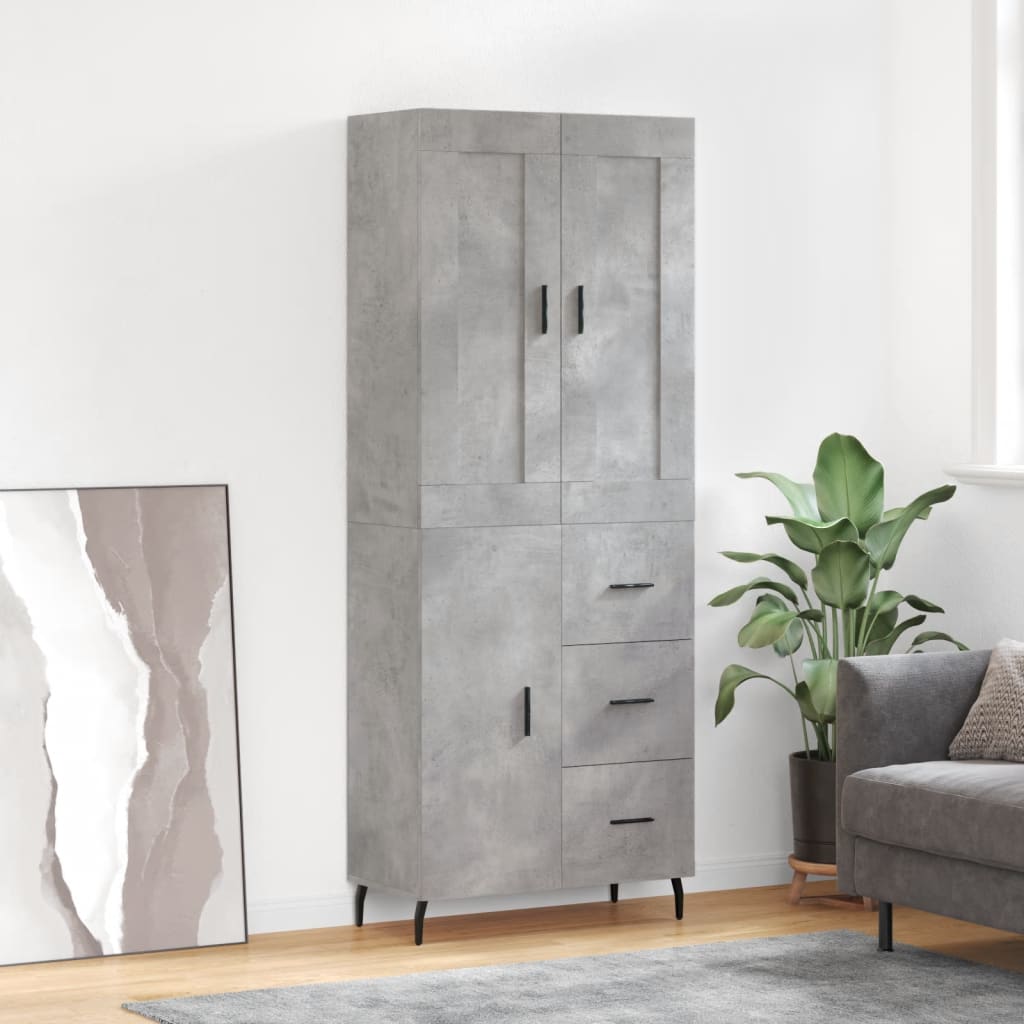 Visoka komoda siva betona 69,5x34x180 cm od konstruiranog drva