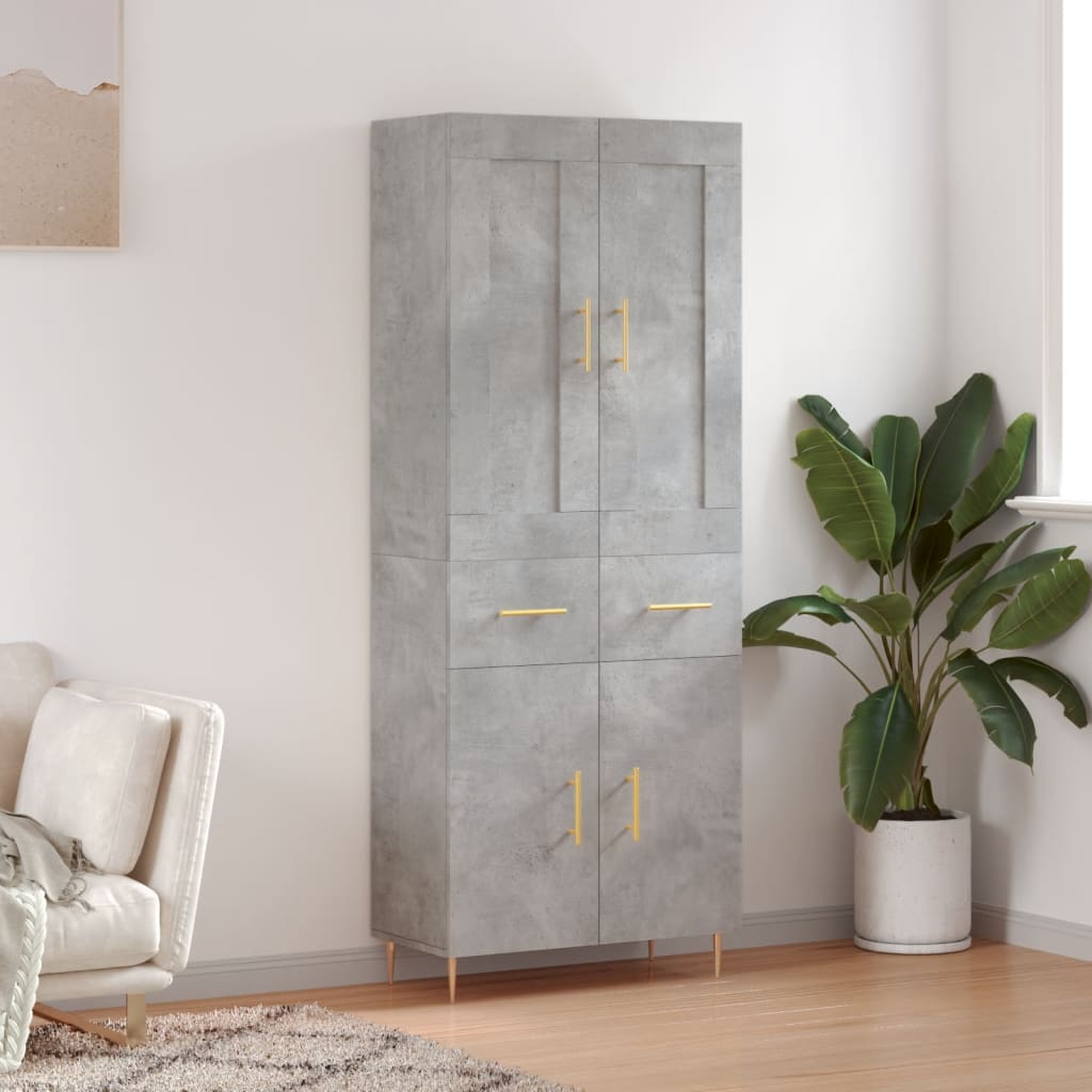 Visoka komoda siva betona 69,5x34x180 cm od konstruiranog drva