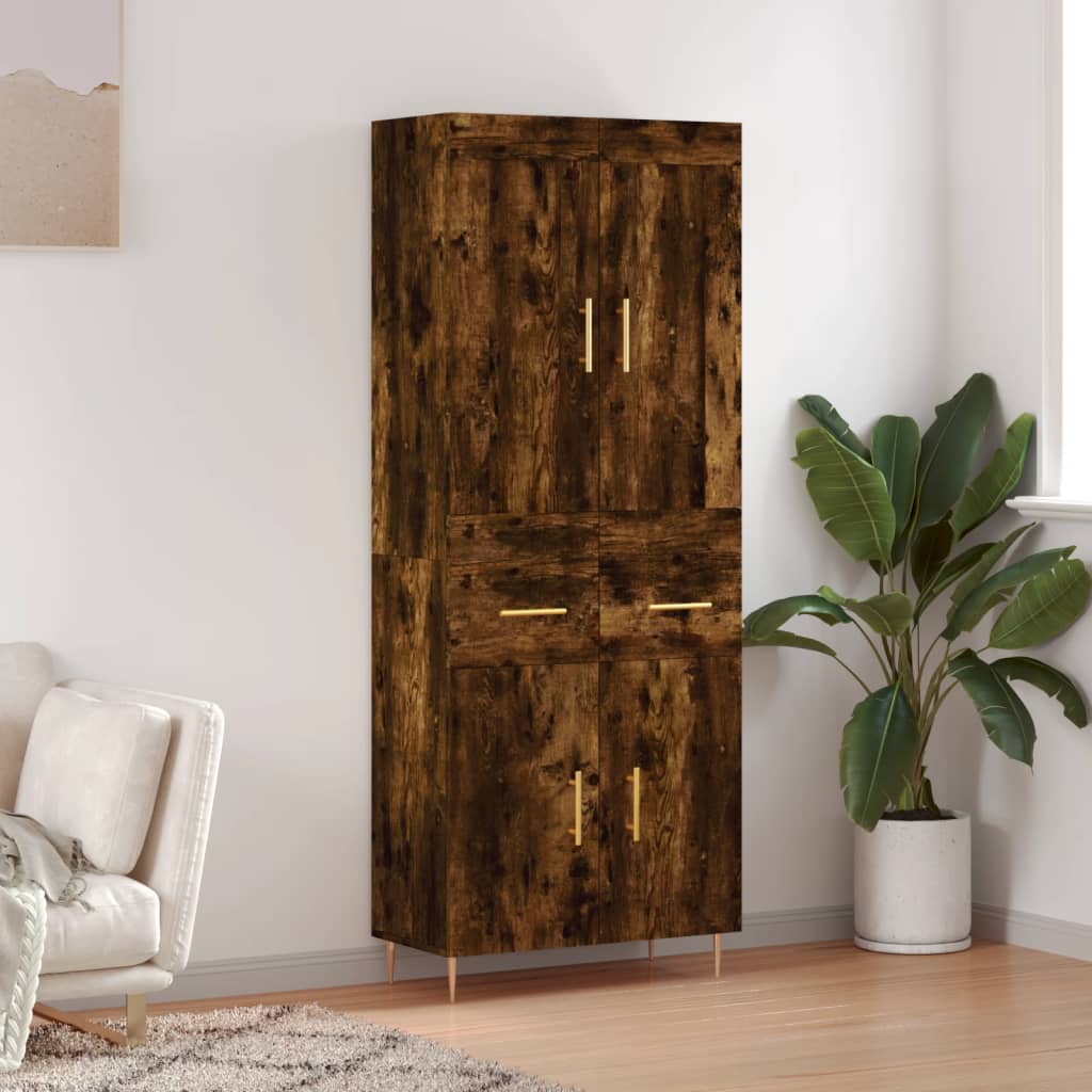 Visoka komoda dimljeni hrast 69,5x34x180 cm konstruiranog drva