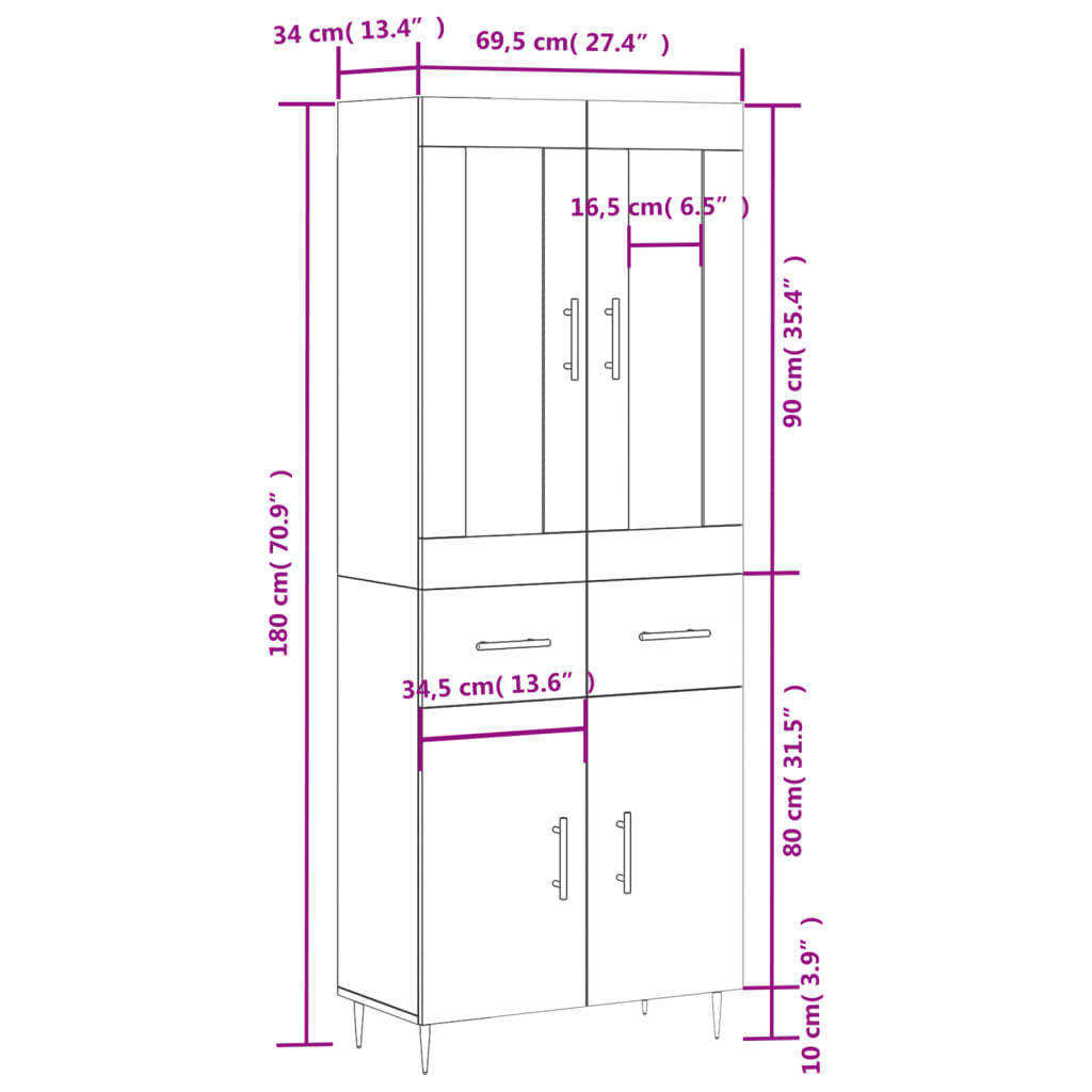Visoka komoda siva sonome 69,5x34x180 cm od konstruiranog drva