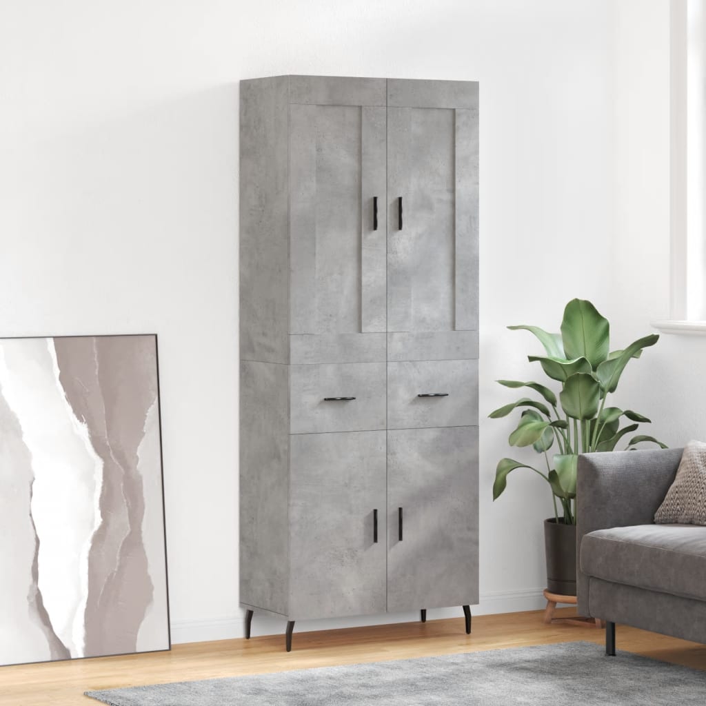Visoka komoda siva betona 69,5x34x180 cm od konstruiranog drva