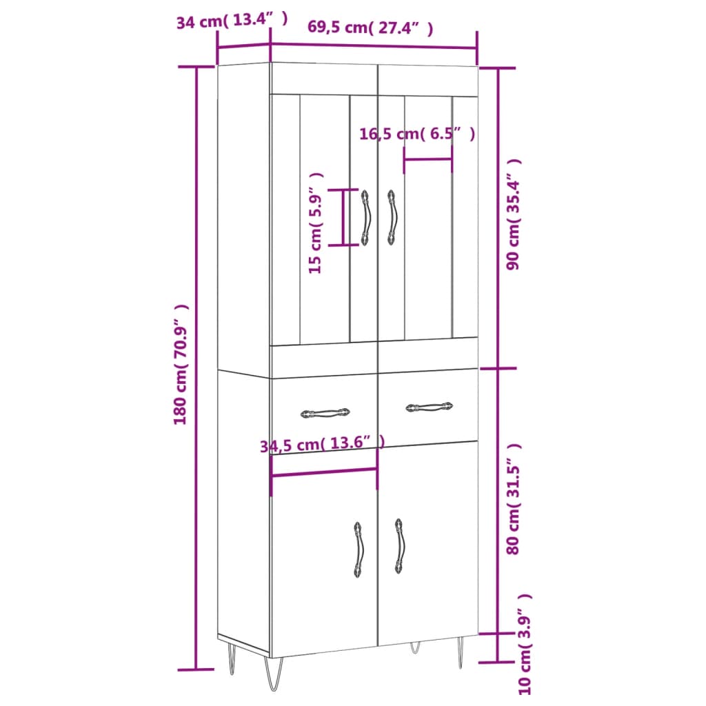 Visoka komoda siva sonome 69,5x34x180 cm od konstruiranog drva