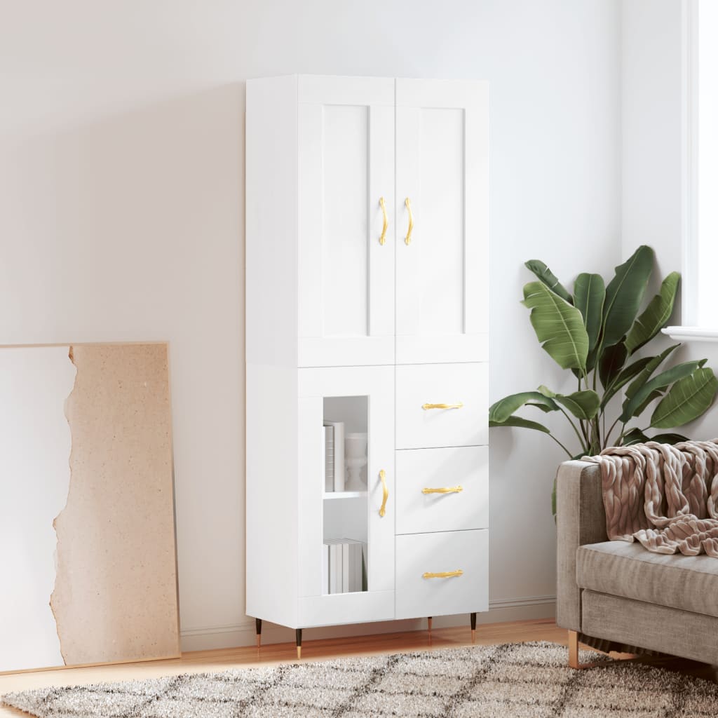 Visoka komoda bijela 69,5x34x180 cm konstruirano drvo