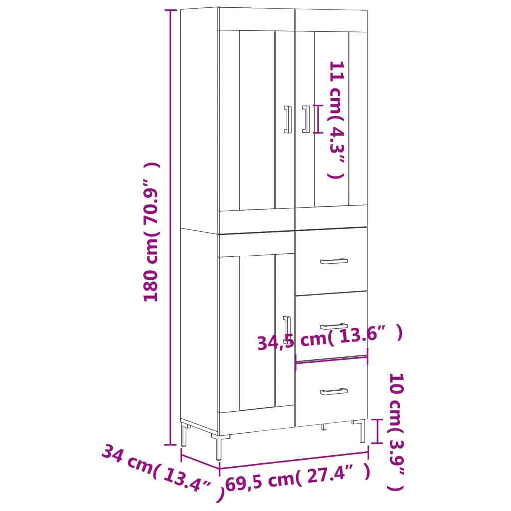 Visoka komoda siva betona 69,5x34x180 cm od konstruiranog drva