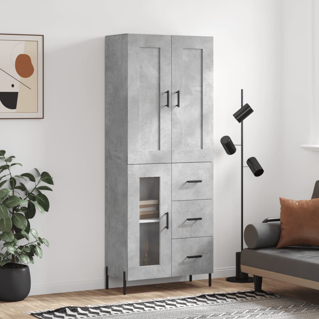 Visoka komoda siva betona 69,5x34x180 cm od konstruiranog drva