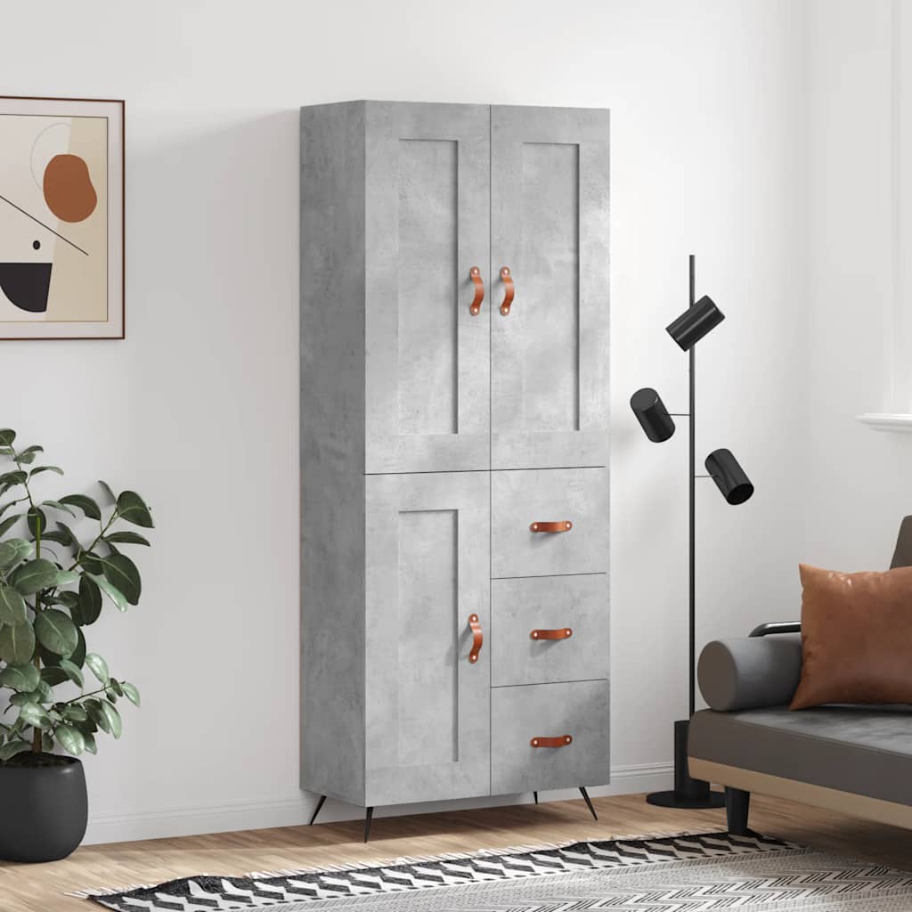 Visoka komoda siva betona 69,5x34x180 cm od konstruiranog drva