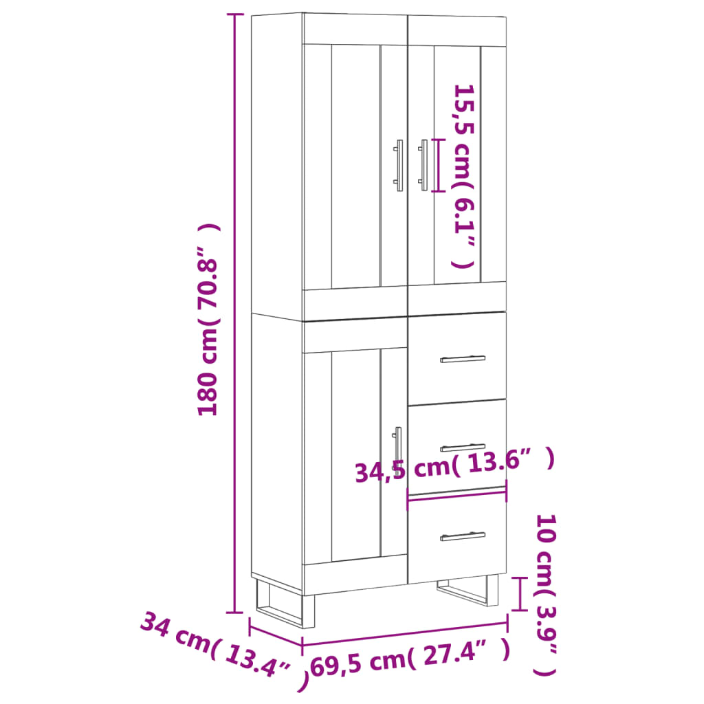 Visoka komoda hrasta sonome 69,5x34x180cm od konstruiranog drva