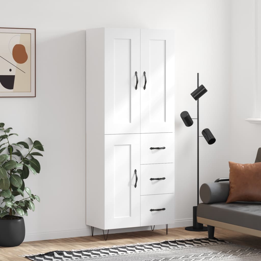 Visoka komoda bijela 69,5x34x180 cm konstruirano drvo