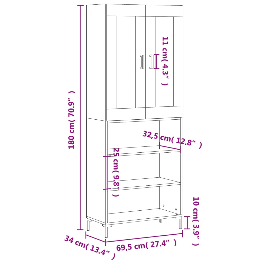 Visoka komoda siva betona 69,5x34x180 cm od konstruiranog drva