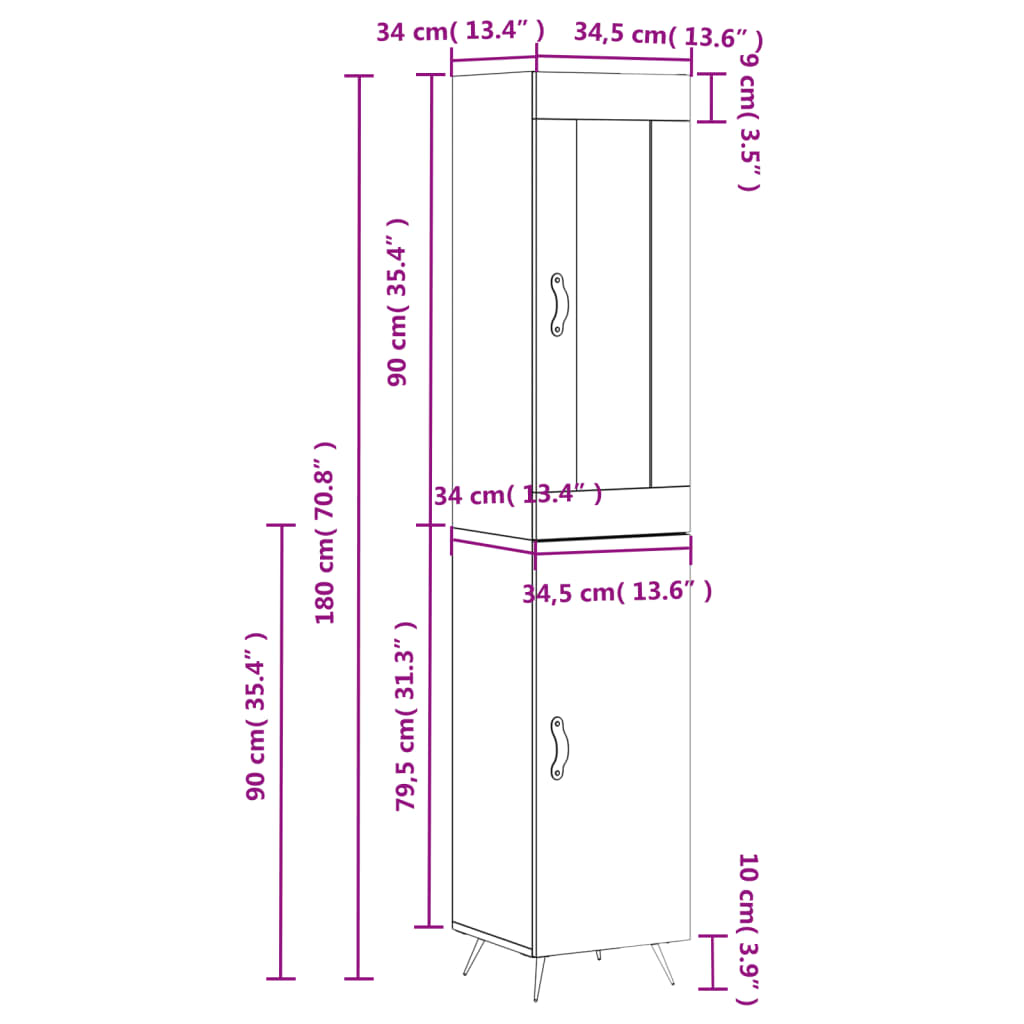 Visoka komoda siva sonome 34,5x34x180 cm od konstruiranog drva