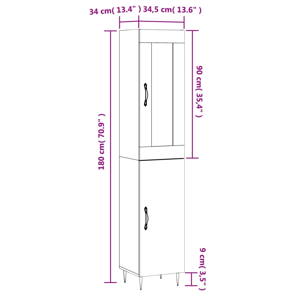 Visoka komoda hrasta sonome 34,5x34x180cm od konstruiranog drva