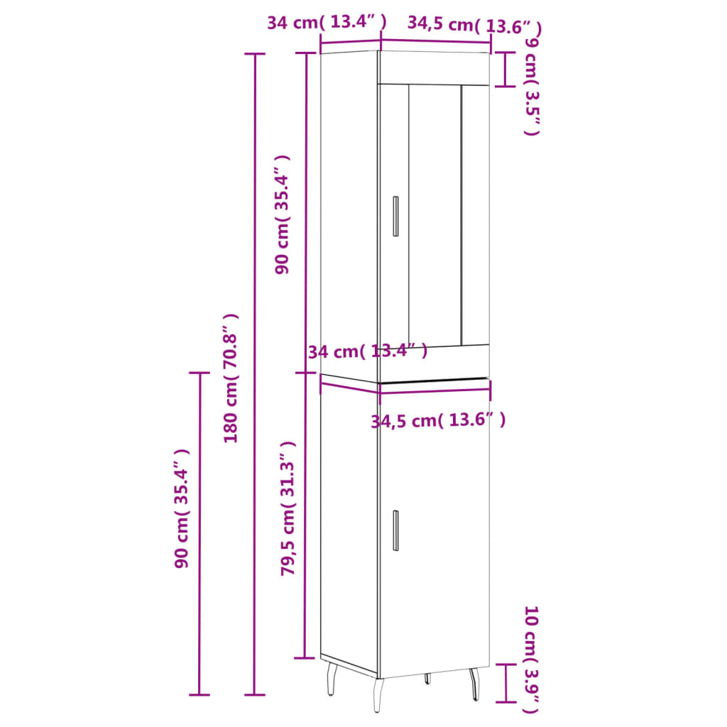 Visoka komoda siva betona 34,5x34x180 cm od konstruiranog drva