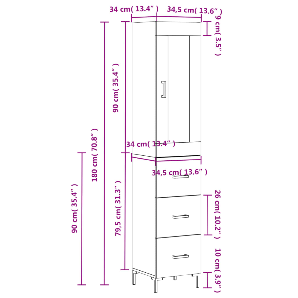 Visoka komoda hrasta sonome 34,5x34x180cm od konstruiranog drva