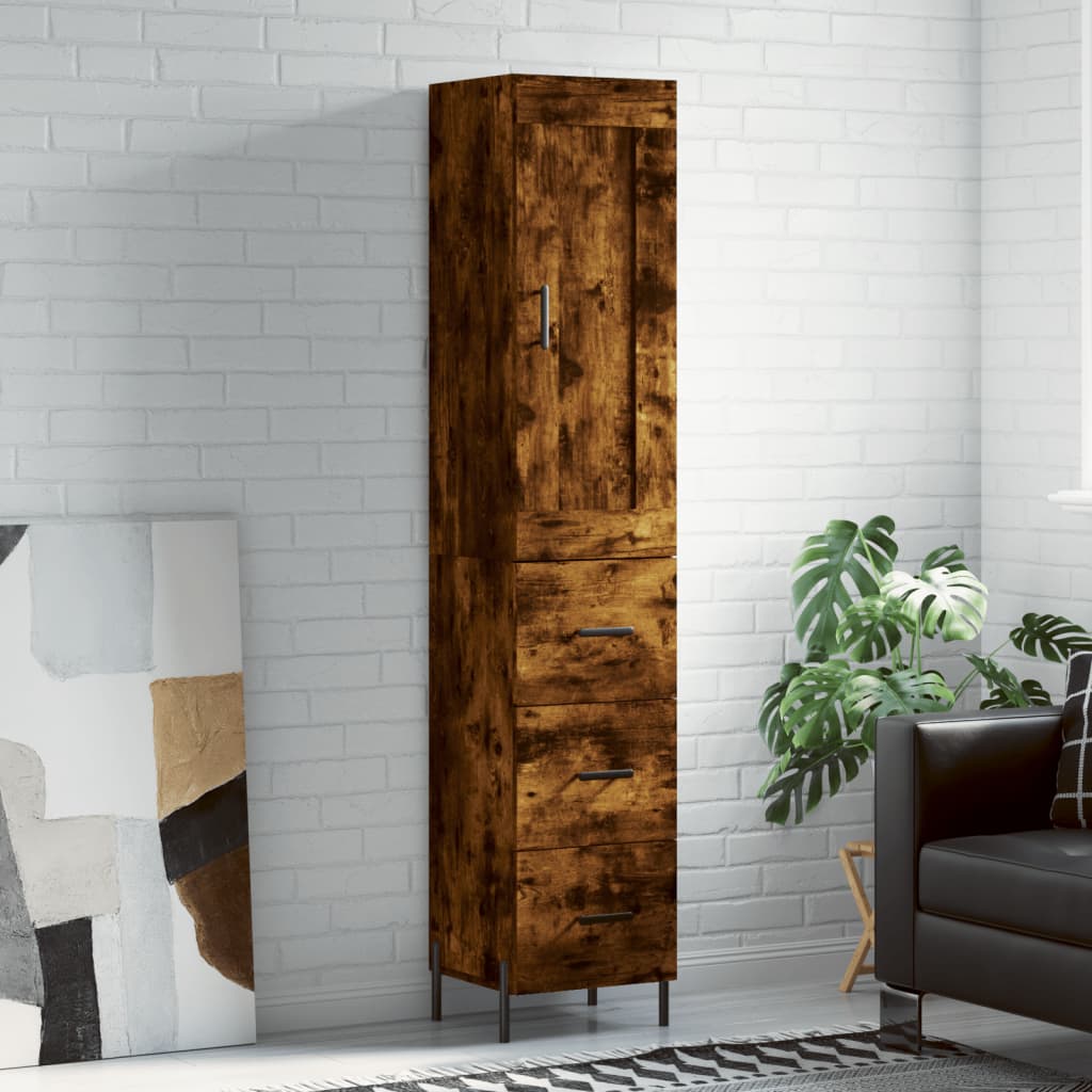 Visoka komoda dimljeni hrast 34,5x34x180cm konstruiranog drva