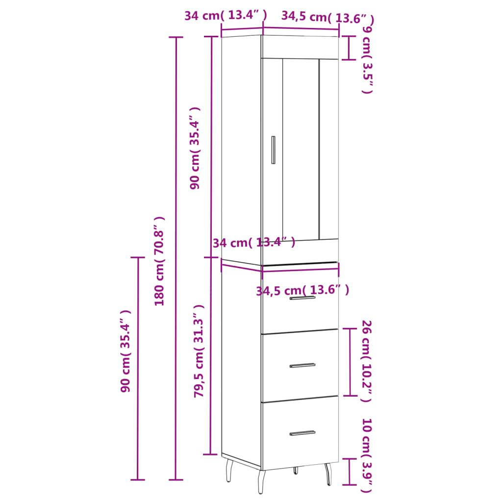 Visoka komoda hrasta sonome 34,5x34x180cm od konstruiranog drva