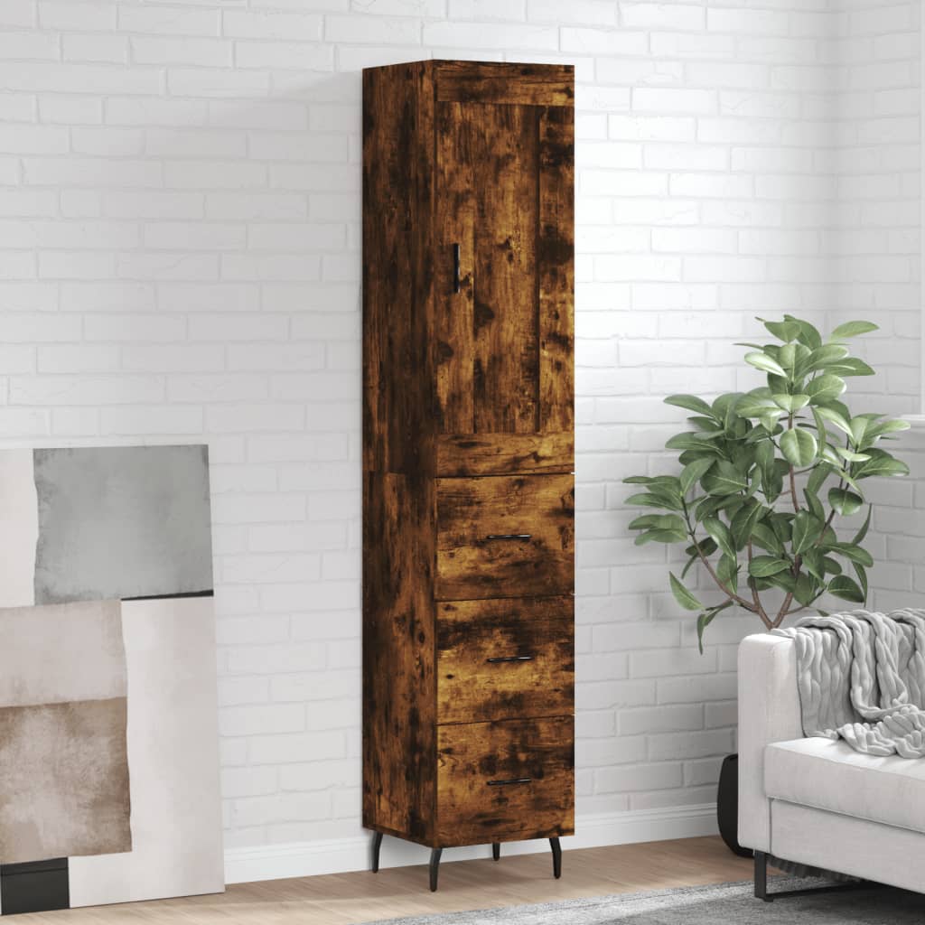 Visoka komoda dimljeni hrast 34,5x34x180cm konstruiranog drva