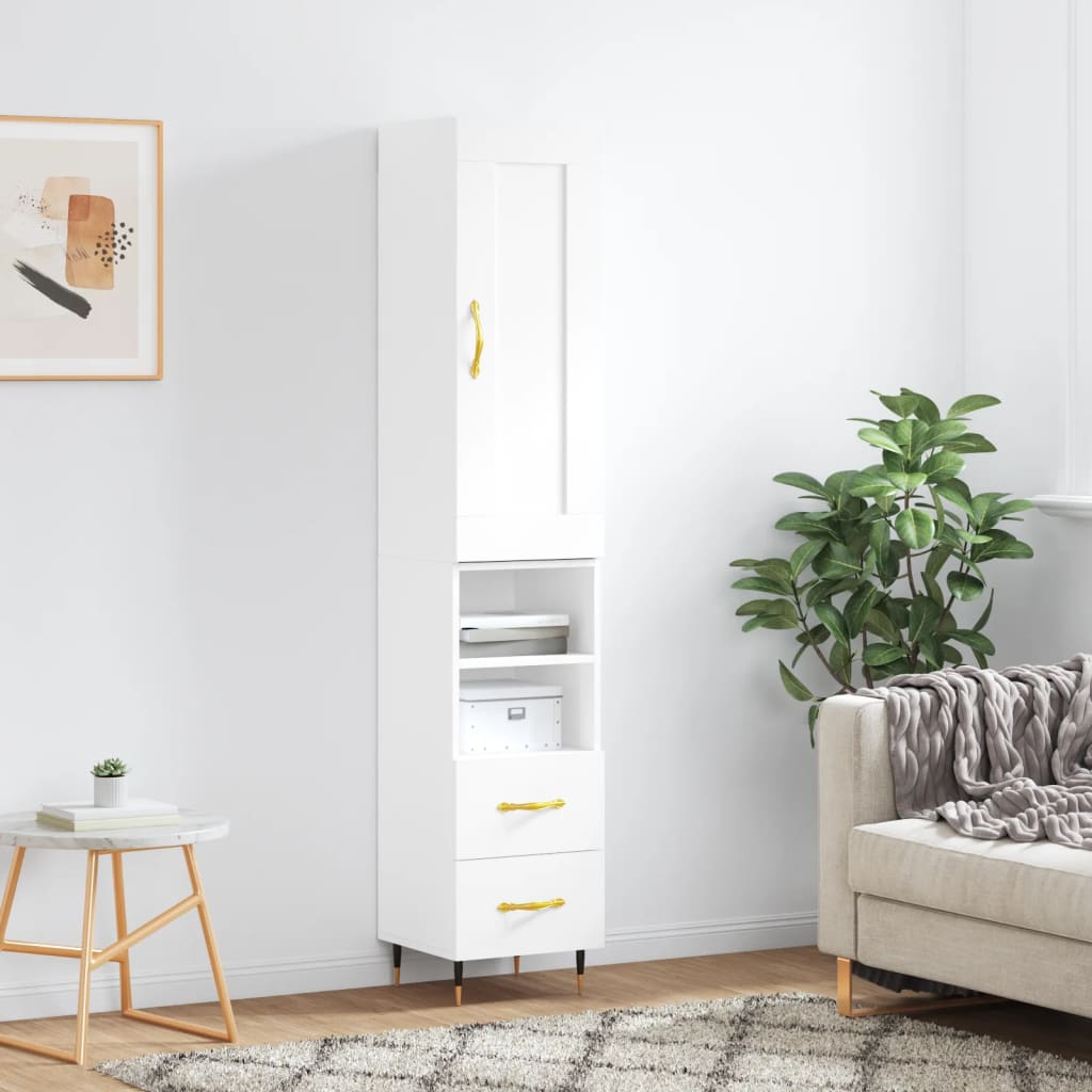 Visoka komoda bijeli 34,5x34x180 cm od konstruiranog drva