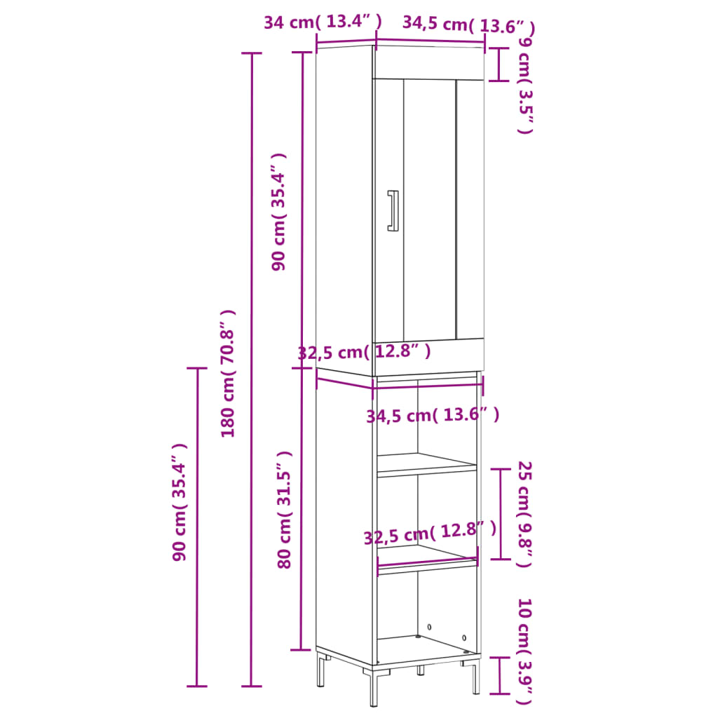 Visoka komoda siva betona 34,5x34x180 cm od konstruiranog drva