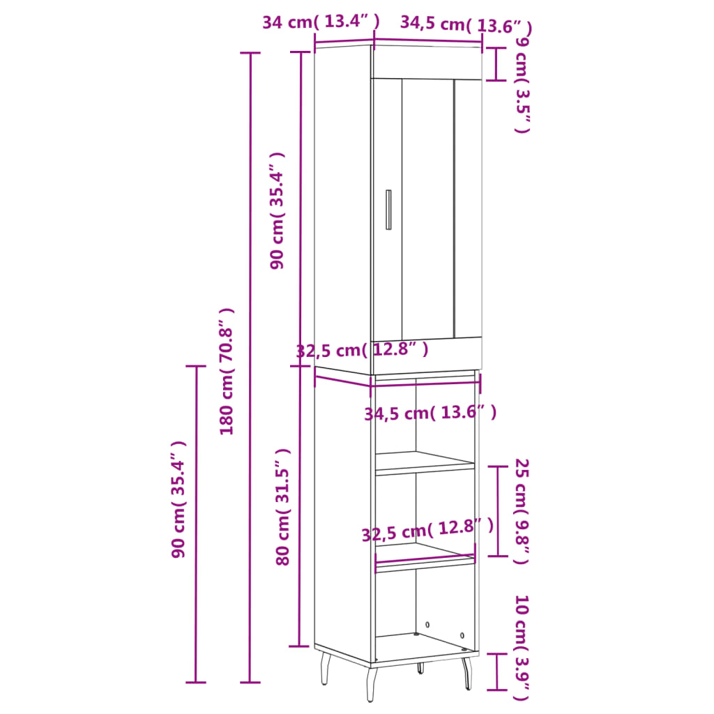 Visoka komoda dimljeni hrast 34,5x34x180cm konstruiranog drva