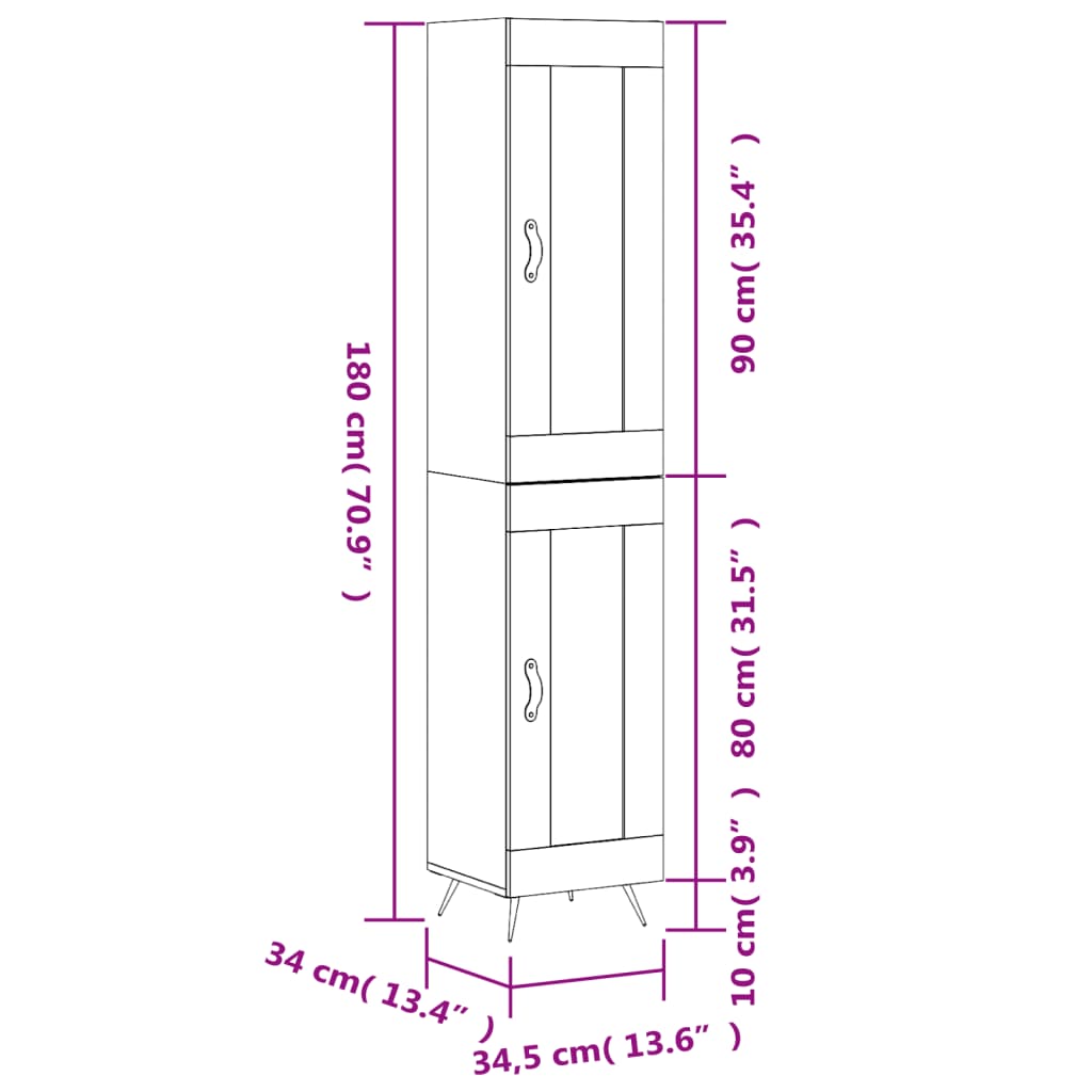 Visoka komoda hrasta sonome 34,5x34x180cm od konstruiranog drva
