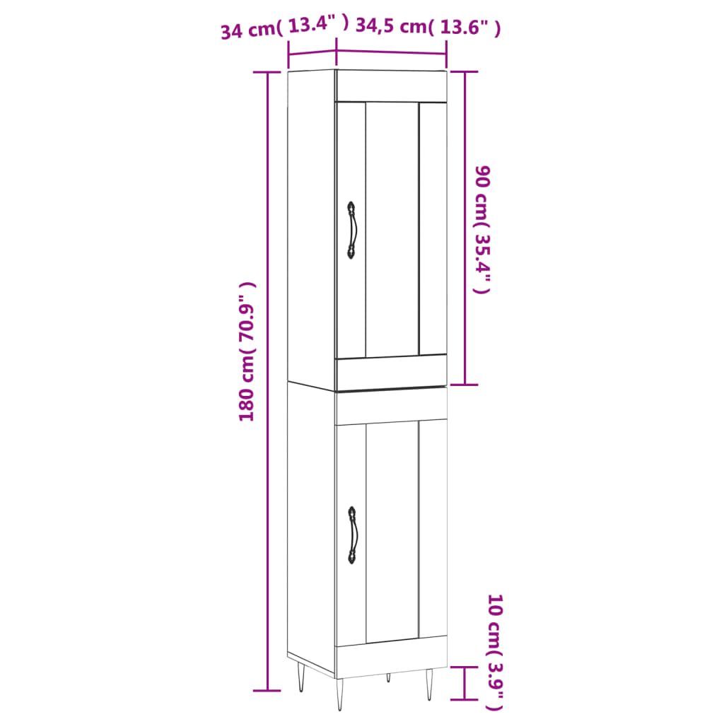 Visoka komoda siva betona 34,5x34x180 cm od konstruiranog drva