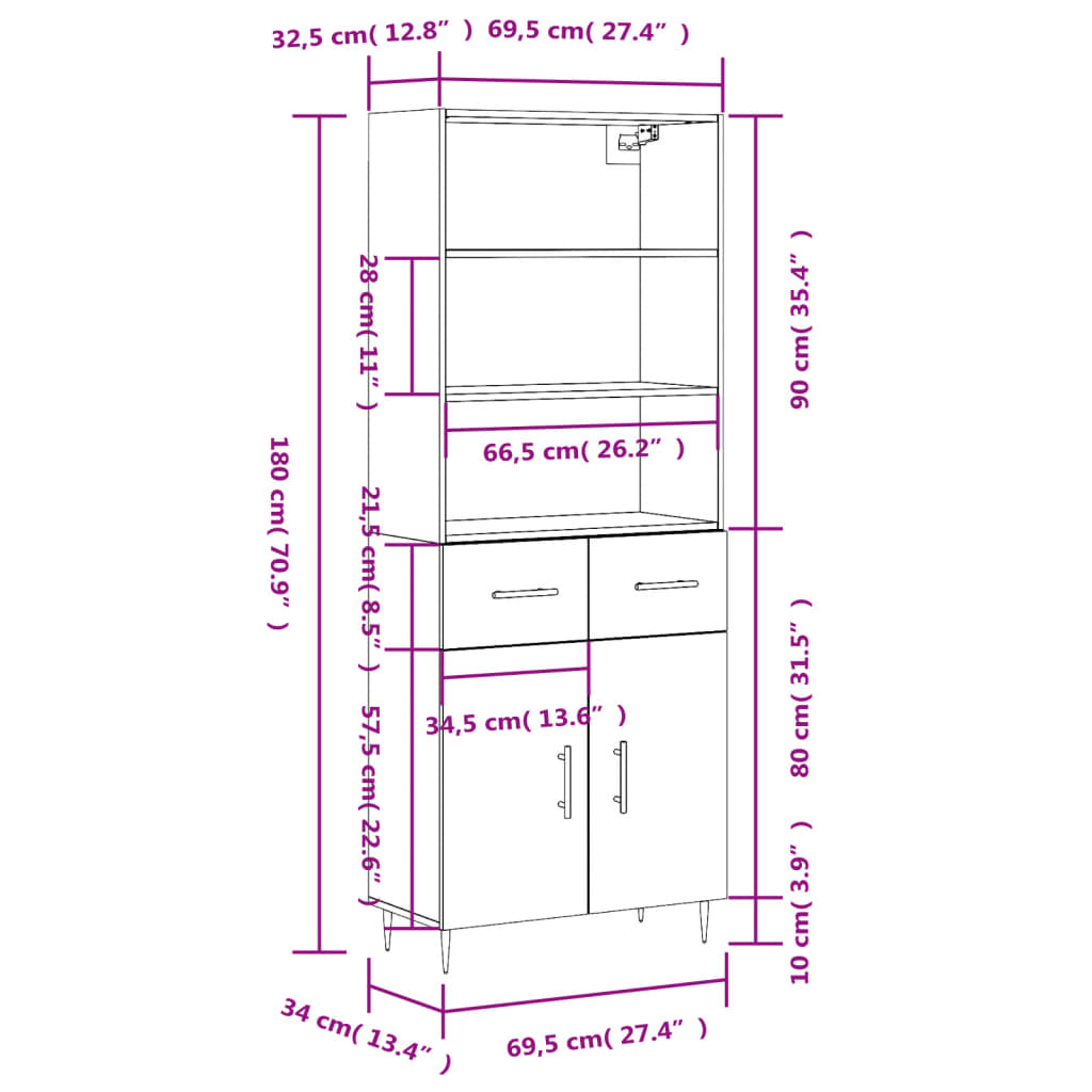 Visoka komoda siva sonome 69,5x34x180 cm od konstruiranog drva