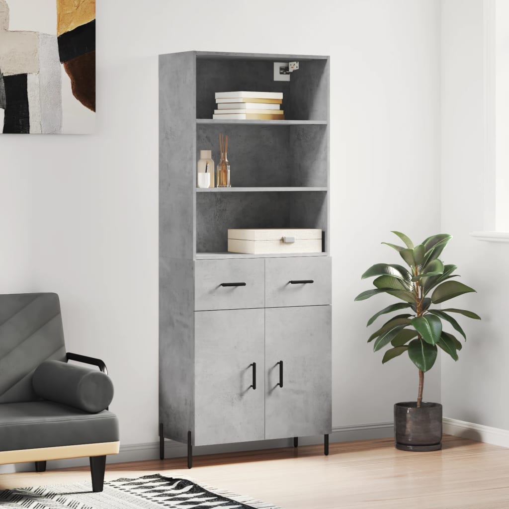 Visoka komoda siva betona 69,5x34x180 cm od konstruiranog drva