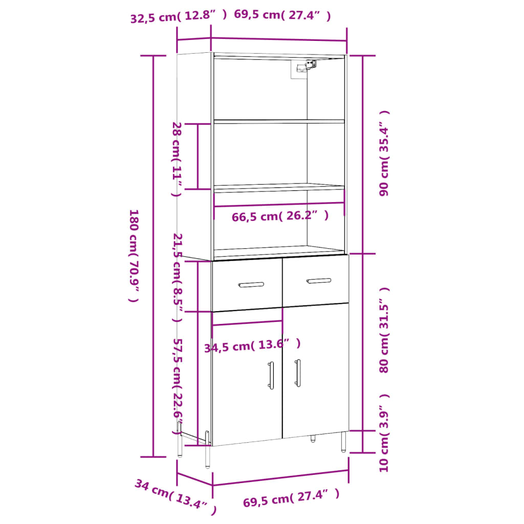 Visoka komoda siva sonome 69,5x34x180 cm od konstruiranog drva