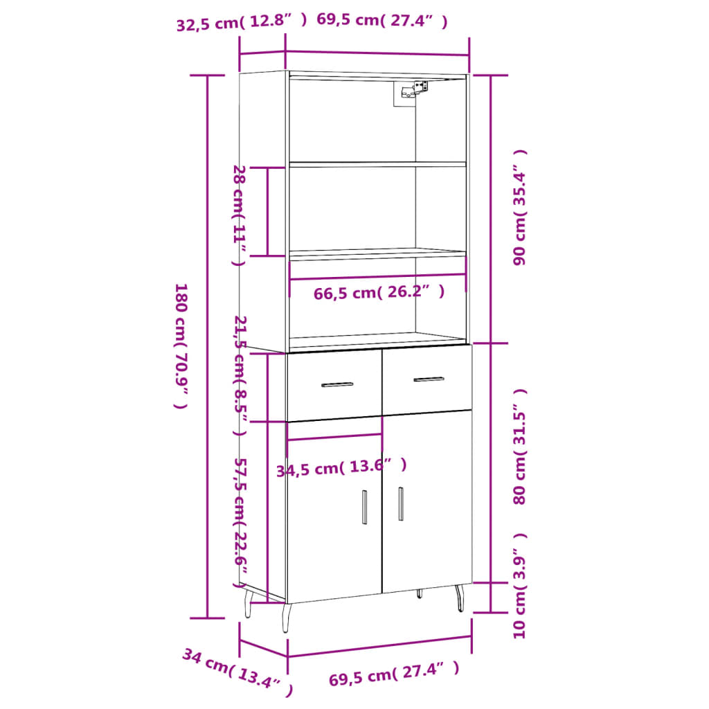 Visoka komoda hrasta sonome 69,5x34x180cm od konstruiranog drva