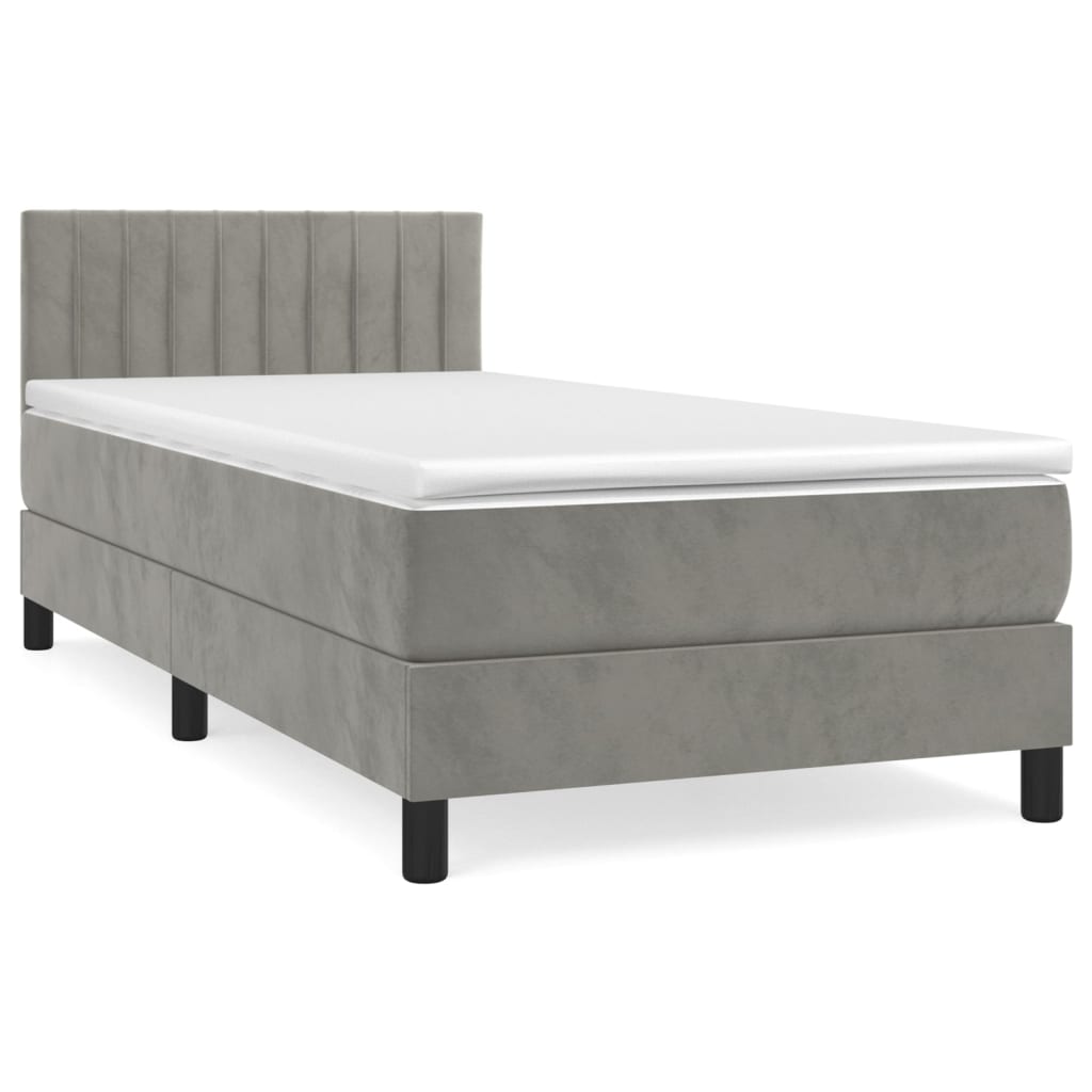 Box spring krevet s madracem svjetlosivi 90x190 cm baršunasti