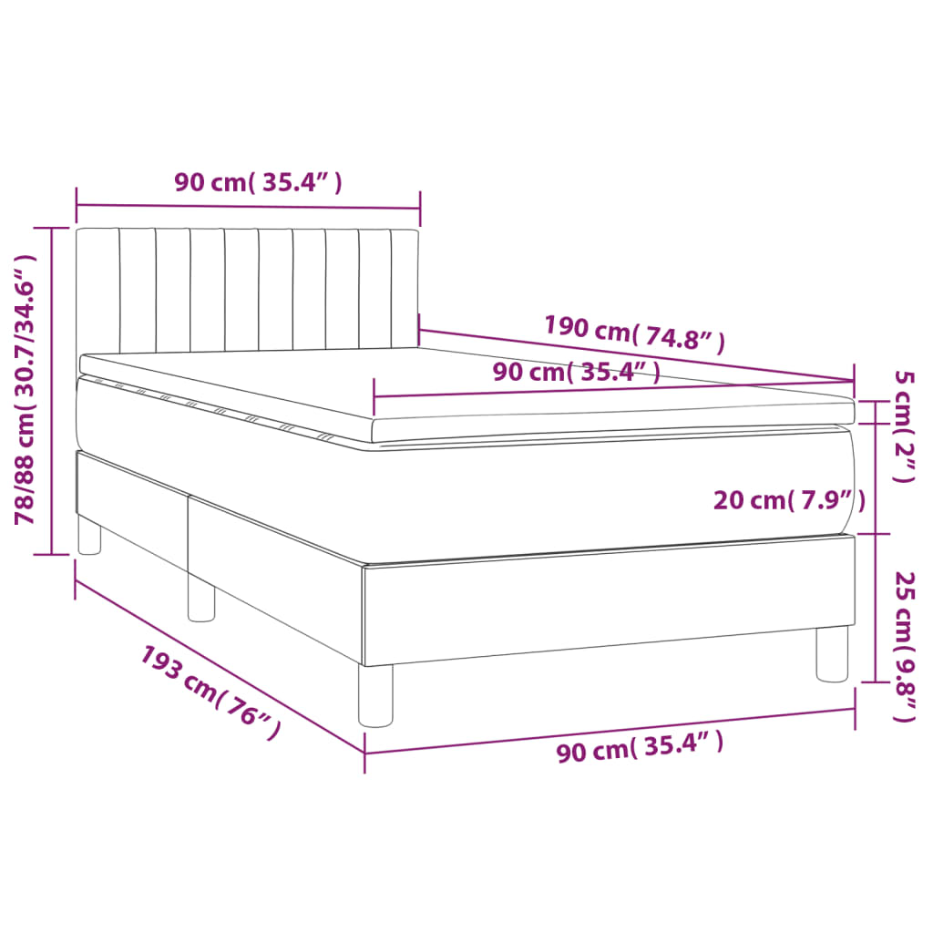 Box spring krevet s madracem tamnosivi 90x190 cm baršunasti